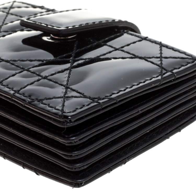 Pre Owned Dior Black Patent Cannage Leather Gusset Card Holder