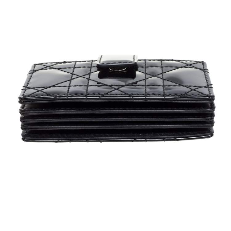 Pre Owned Dior Black Patent Cannage Leather Gusset Card Holder