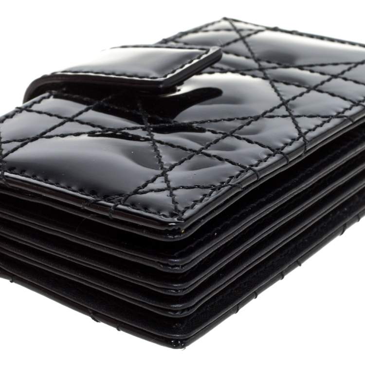 Pre Owned Dior Black Patent Cannage Leather Gusset Card Holder