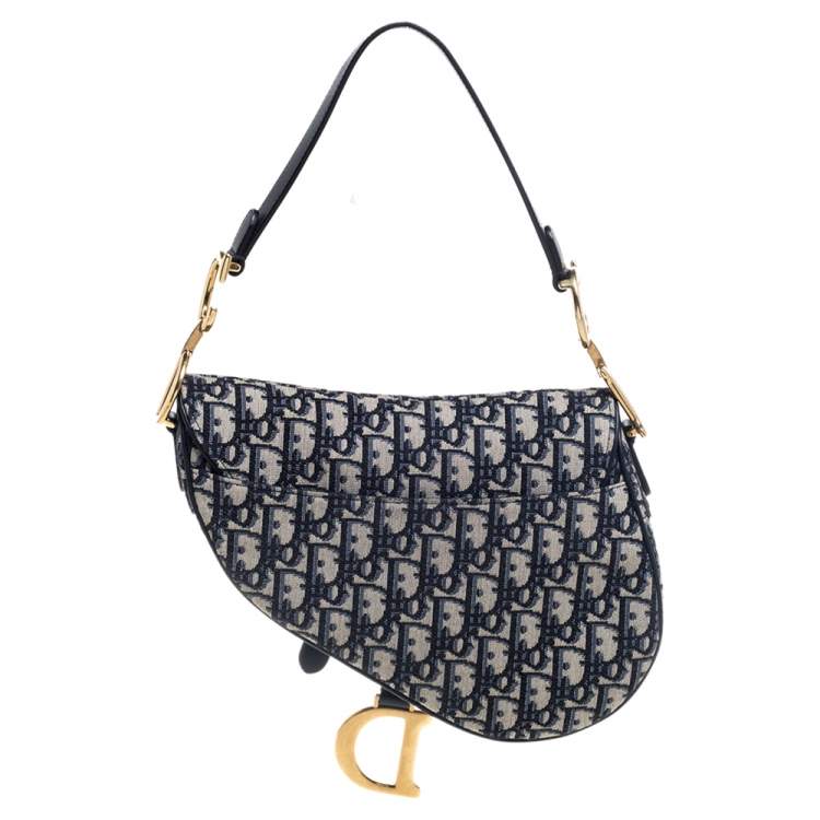 Pre Owned Dior Blue Diorissimo Canvas and Leather Saddle Bag