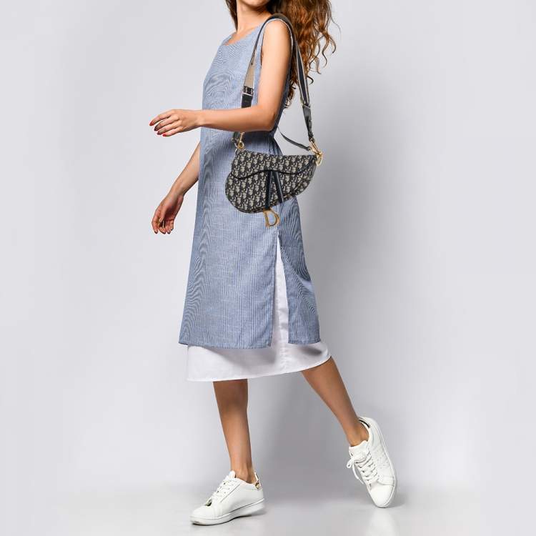Pre Owned Dior Blue Diorissimo Canvas and Leather Saddle Bag