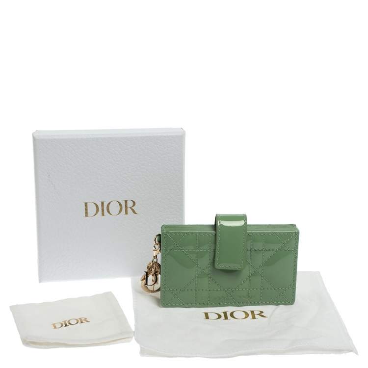 Pre Owned Dior Green Cannage Patent Leather Lady Dior Gusset Card Case