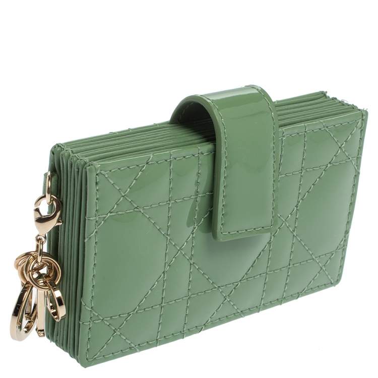 Pre Owned Dior Green Cannage Patent Leather Lady Dior Gusset Card Case