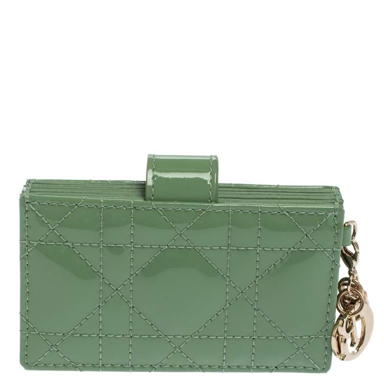 Pre Owned Dior Green Cannage Patent Leather Lady Dior Gusset Card Case