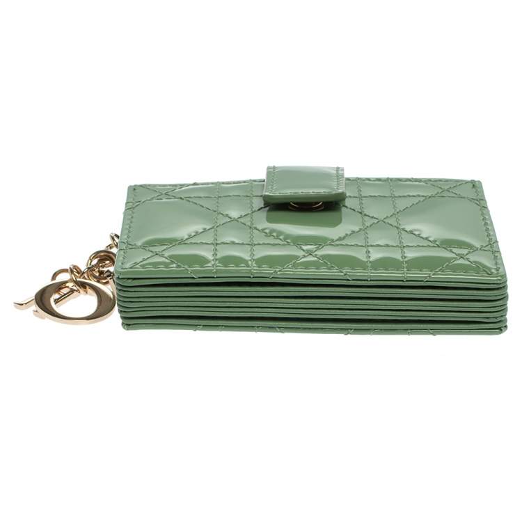 Pre Owned Dior Green Cannage Patent Leather Lady Dior Gusset Card Case