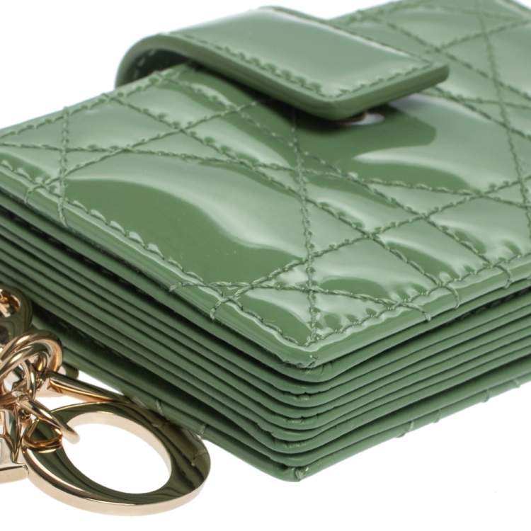 Pre Owned Dior Green Cannage Patent Leather Lady Dior Gusset Card Case