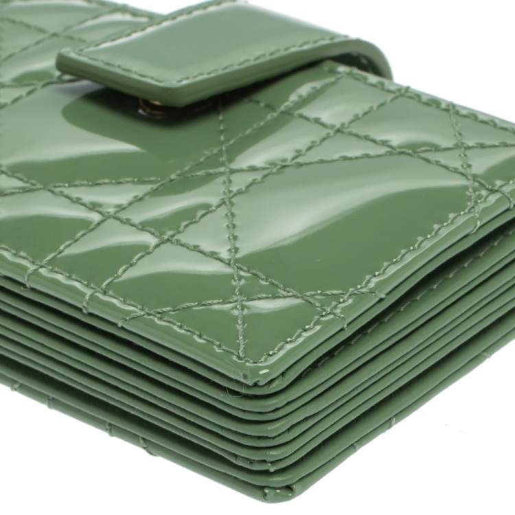 Pre Owned Dior Green Cannage Patent Leather Lady Dior Gusset Card Case