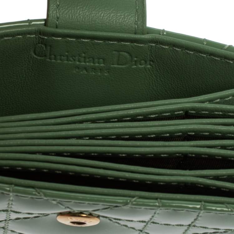 Pre Owned Dior Green Cannage Patent Leather Lady Dior Gusset Card Case