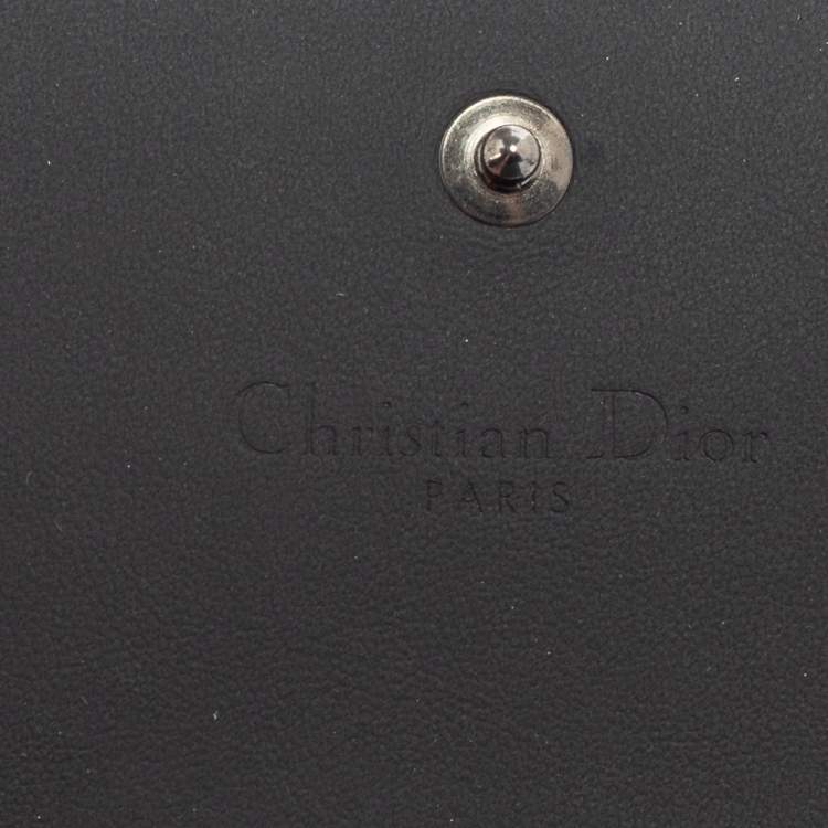 Pre Owned Dior Black Ultramatte Cannage Leather Lady Dior Flap Card Holder