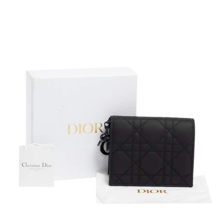 Pre Owned Dior Black Ultramatte Cannage Leather Lady Dior Flap Card Holder