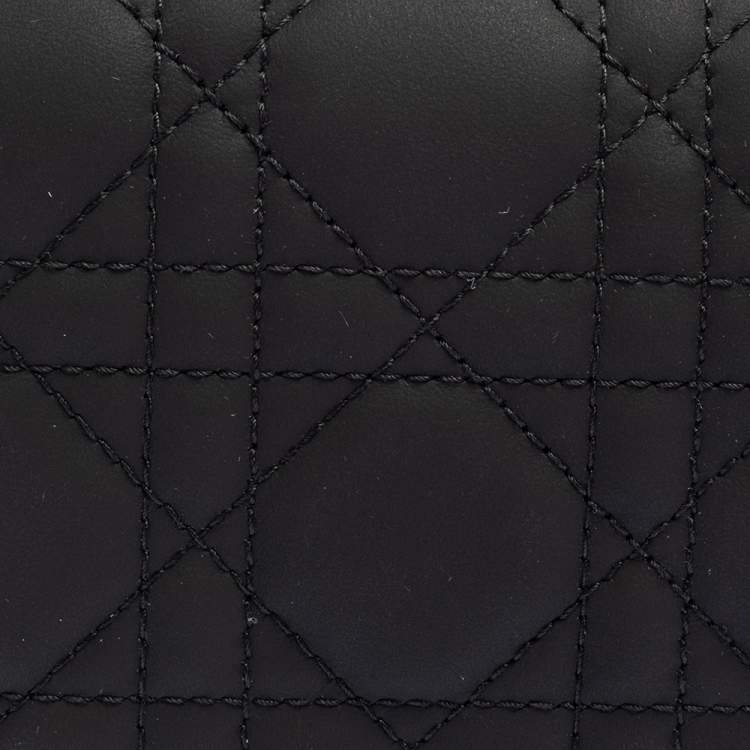 Pre Owned Dior Black Ultramatte Cannage Leather Lady Dior Flap Card Holder