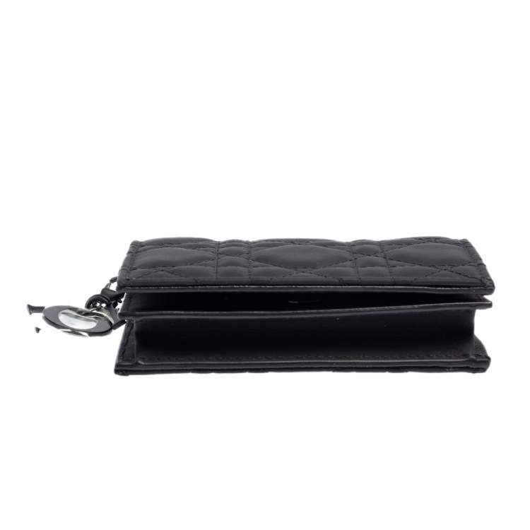 Pre Owned Dior Black Ultramatte Cannage Leather Lady Dior Flap Card Holder