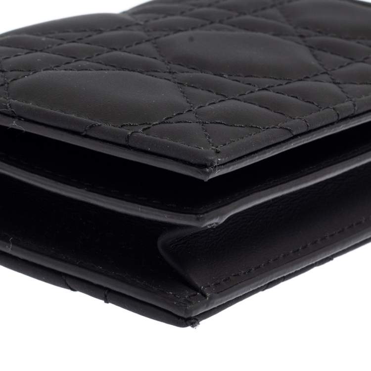 Pre Owned Dior Black Ultramatte Cannage Leather Lady Dior Flap Card Holder