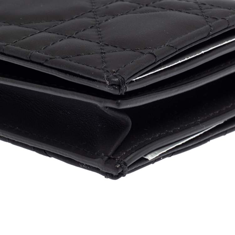 Pre Owned Dior Black Ultramatte Cannage Leather Lady Dior Flap Card Holder
