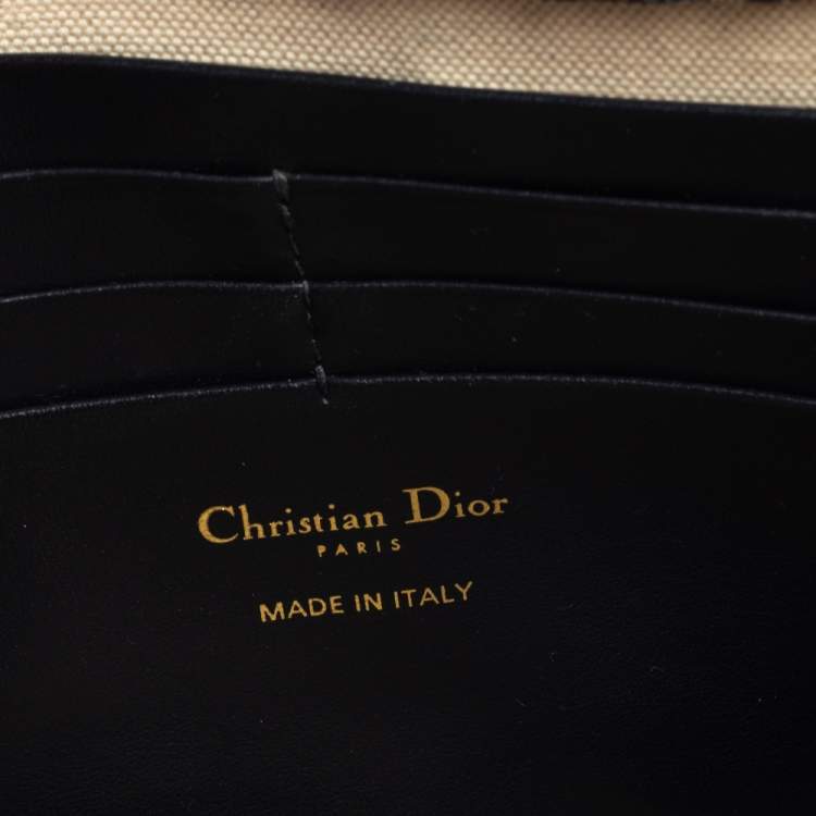 Pre Owned Dior Beige/Blue Oblique Canvas Saddle Wallet On Chain