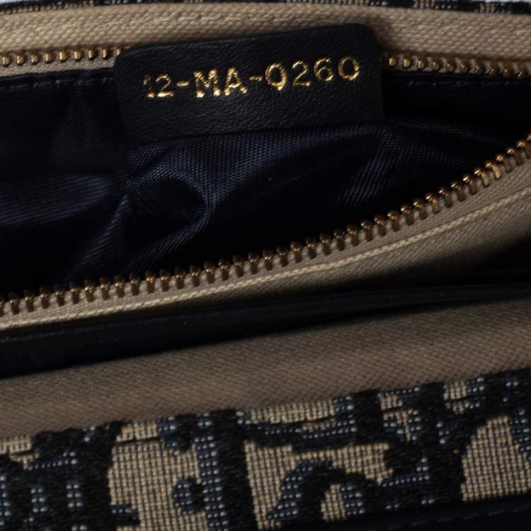 Pre Owned Dior Beige/Blue Oblique Canvas Saddle Wallet On Chain
