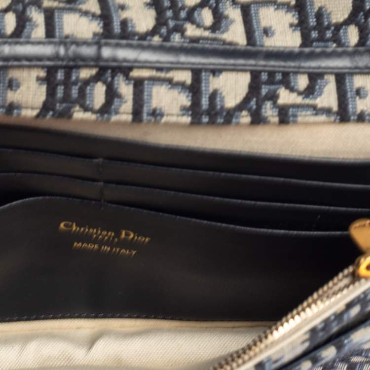 Pre Owned Dior Beige/Blue Oblique Canvas Saddle Wallet On Chain