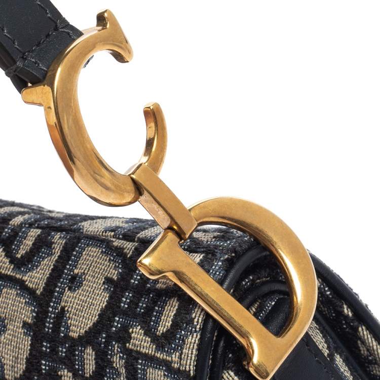 Pre Owned Dior Blue Oblique Canvas and Leather Saddle Bag