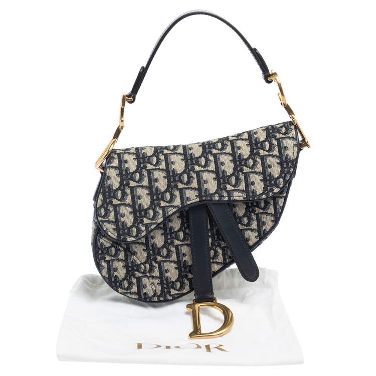 Pre Owned Dior Blue Oblique Canvas and Leather Saddle Bag