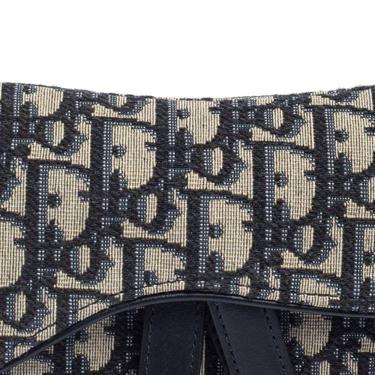 Pre Owned Dior Blue Oblique Canvas and Leather Saddle Bag