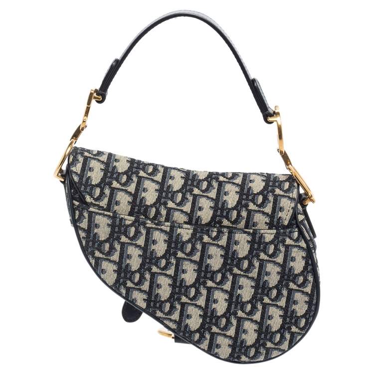 Pre Owned Dior Blue Oblique Canvas and Leather Saddle Bag