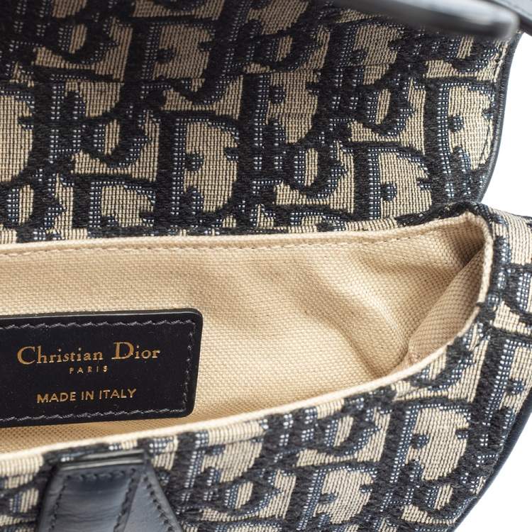Pre Owned Dior Blue Oblique Canvas and Leather Saddle Bag