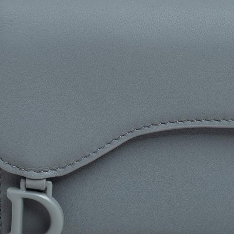 Pre Owned Dior Grey Ultramatte Leather Saddle 5-Gusset Card Holder