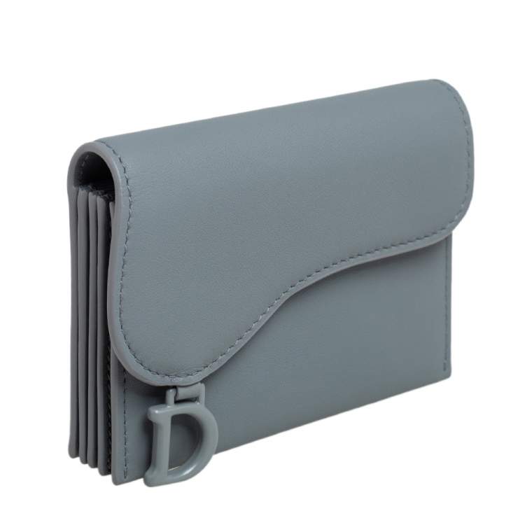 Pre Owned Dior Grey Ultramatte Leather Saddle 5-Gusset Card Holder