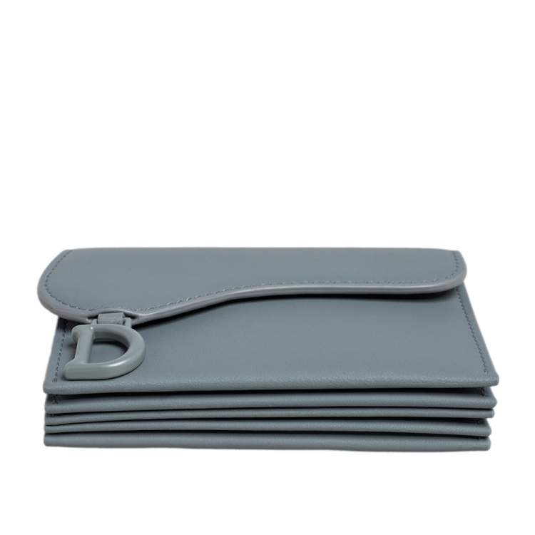 Pre Owned Dior Grey Ultramatte Leather Saddle 5-Gusset Card Holder