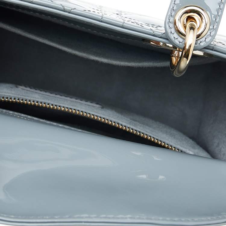 Pre Owned Dior Grey Cannage Quilted Patent Leather Small Lady Dior Bag
