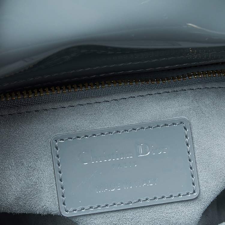 Pre Owned Dior Grey Cannage Quilted Patent Leather Small Lady Dior Bag