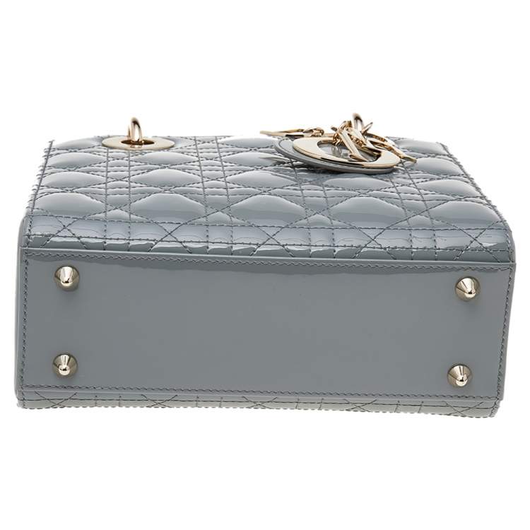 Pre Owned Dior Grey Cannage Quilted Patent Leather Small Lady Dior Bag