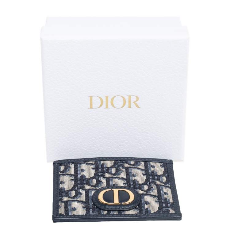 Pre Owned Dior Navy Blue Oblique Canvas and Leather Card Holder