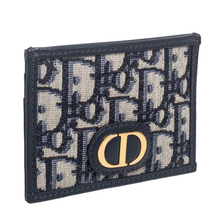Pre Owned Dior Navy Blue Oblique Canvas and Leather Card Holder