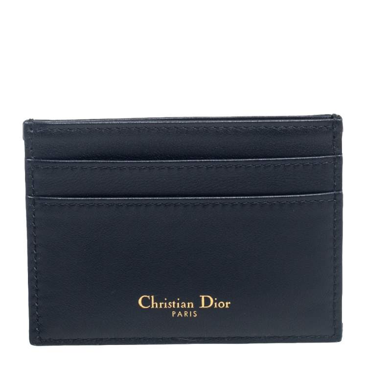 Pre Owned Dior Navy Blue Oblique Canvas and Leather Card Holder