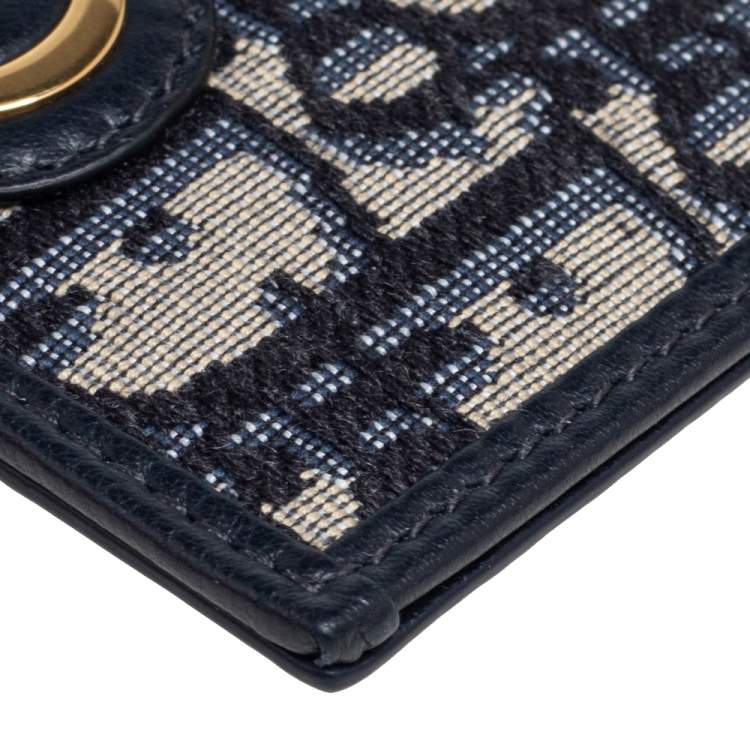 Pre Owned Dior Navy Blue Oblique Canvas and Leather Card Holder