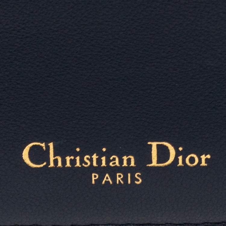 Pre Owned Dior Navy Blue Oblique Canvas and Leather Card Holder