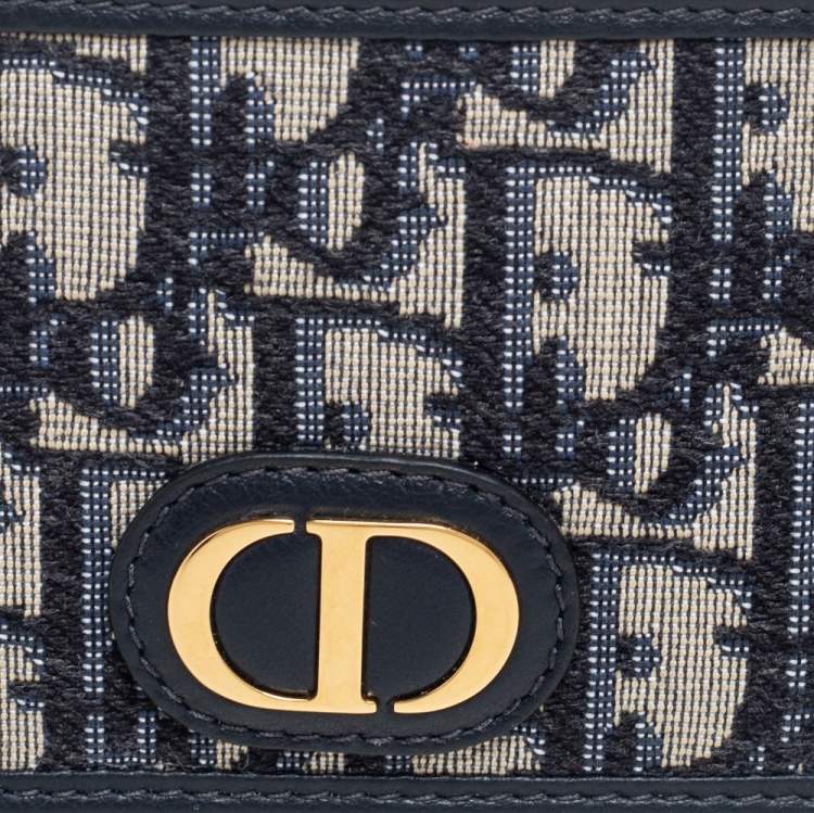 Pre Owned Dior Navy Blue Oblique Canvas and Leather Card Holder