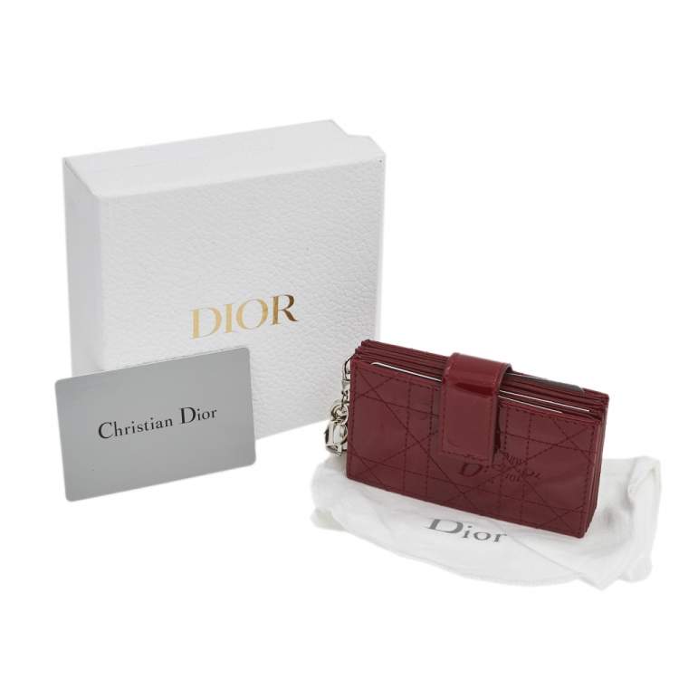 Pre Owned  Dior Red Cannage Patent Leather Lady Dior Gusset Card Case 