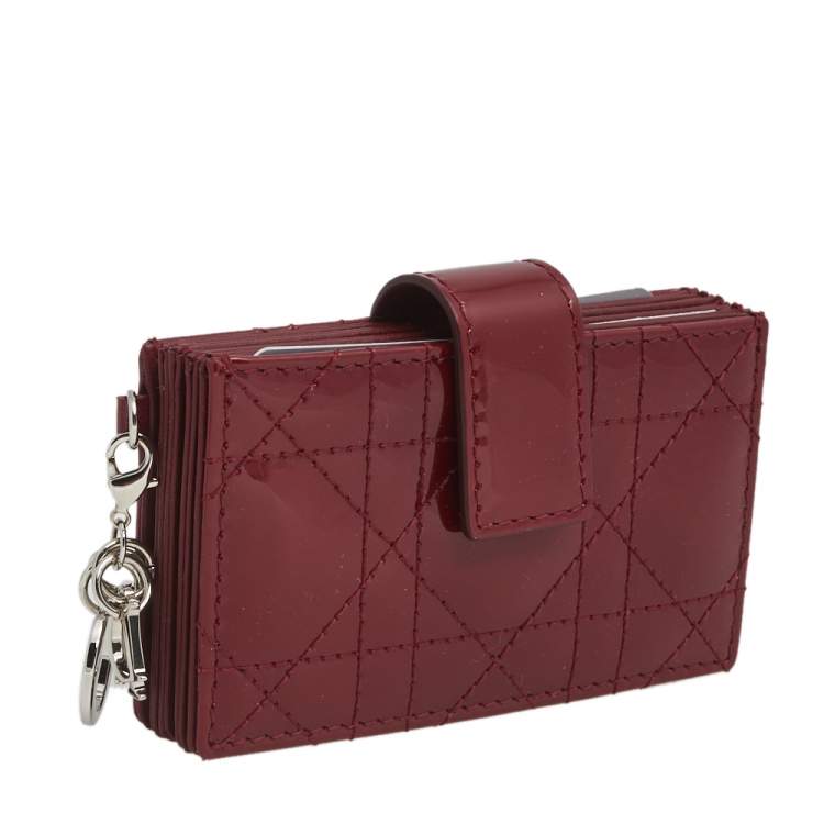 Pre Owned  Dior Red Cannage Patent Leather Lady Dior Gusset Card Case 