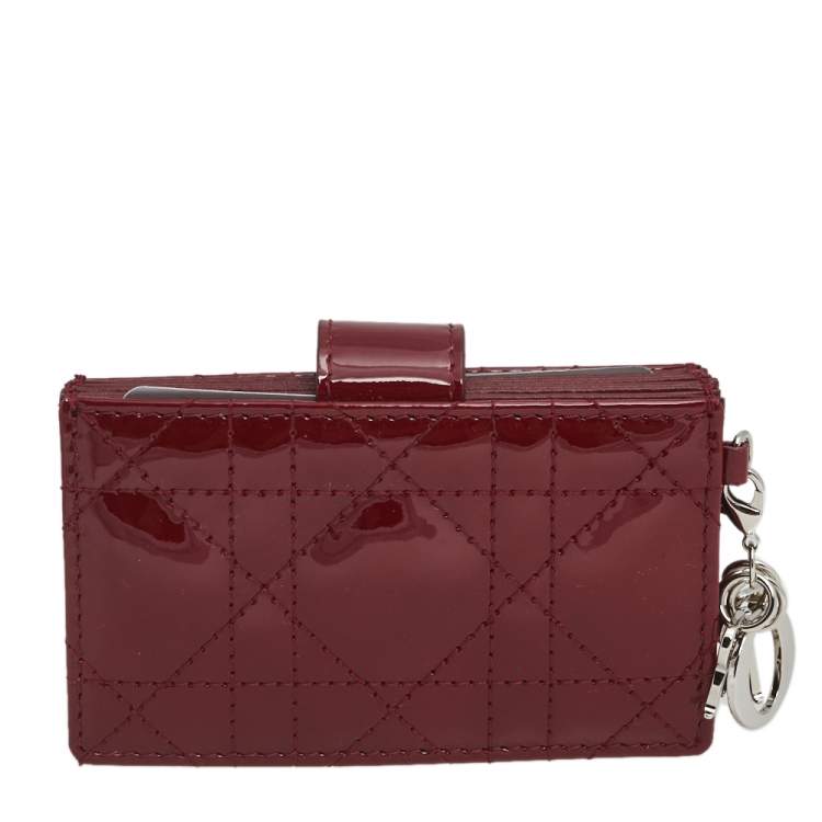 Pre Owned  Dior Red Cannage Patent Leather Lady Dior Gusset Card Case 