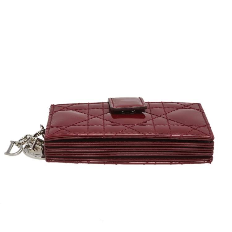 Pre Owned  Dior Red Cannage Patent Leather Lady Dior Gusset Card Case 