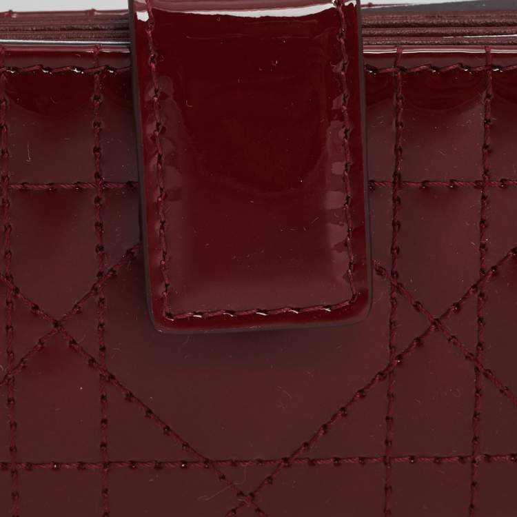 Pre Owned  Dior Red Cannage Patent Leather Lady Dior Gusset Card Case 