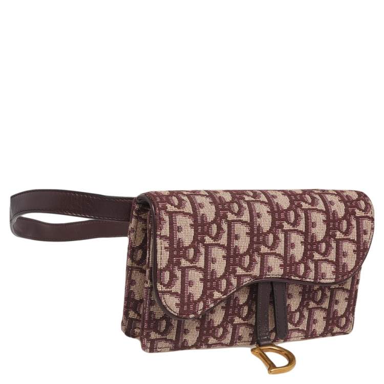 Pre Owned Dior Burgundy Oblique Canvas and Leather Saddle Belt Bag