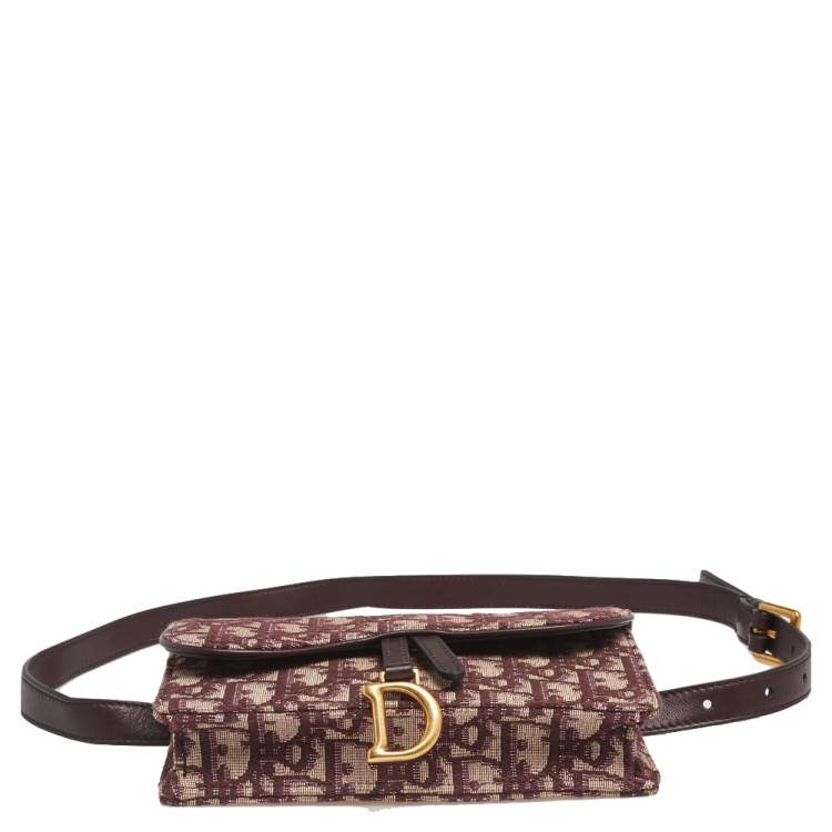 Pre Owned Dior Burgundy Oblique Canvas and Leather Saddle Belt Bag