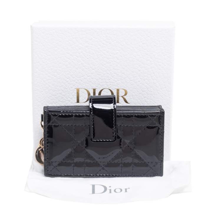 Pre Owned  Dior Black Cannage Patent Leather Lady Dior Gusset Card Case 