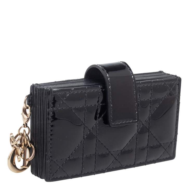 Pre Owned  Dior Black Cannage Patent Leather Lady Dior Gusset Card Case 