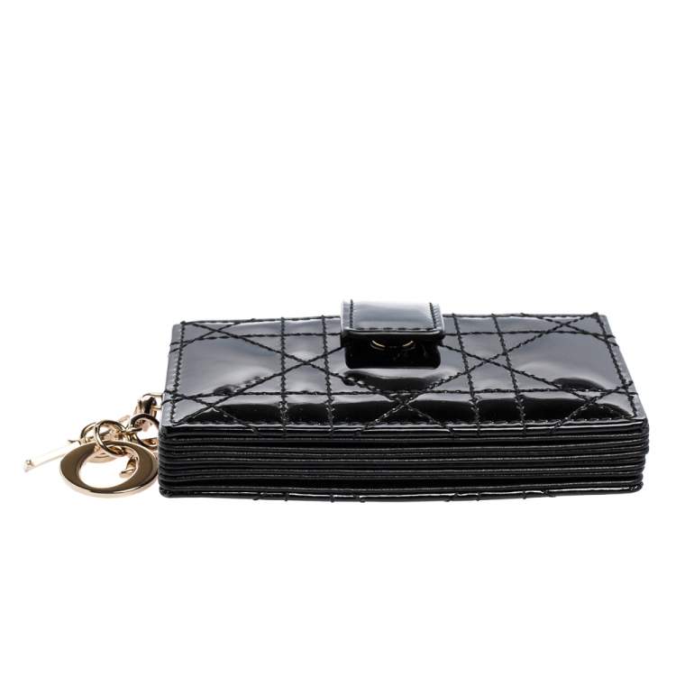 Pre Owned Dior Black Cannage Patent Leather Gusset Card Holder