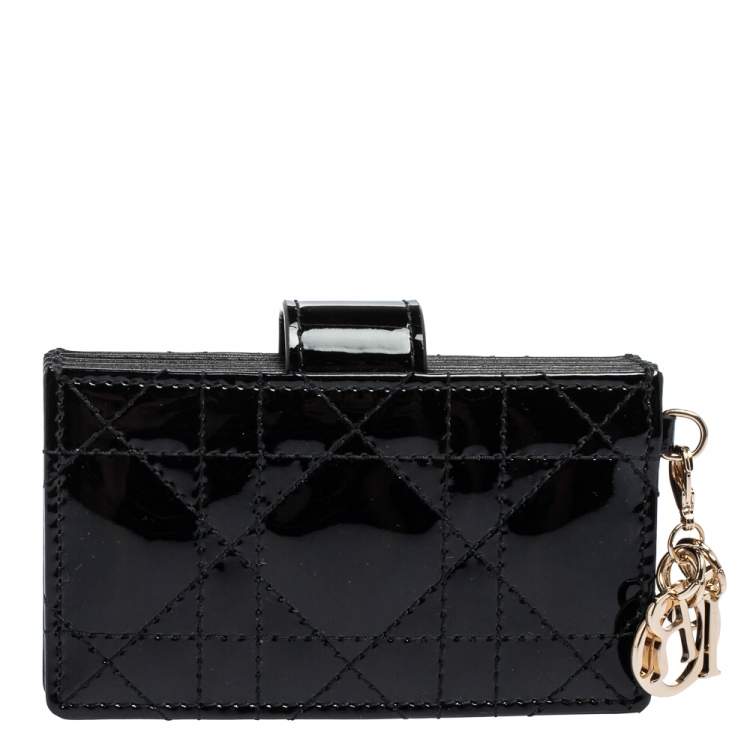 Pre Owned Dior Black Cannage Patent Leather Gusset Card Holder