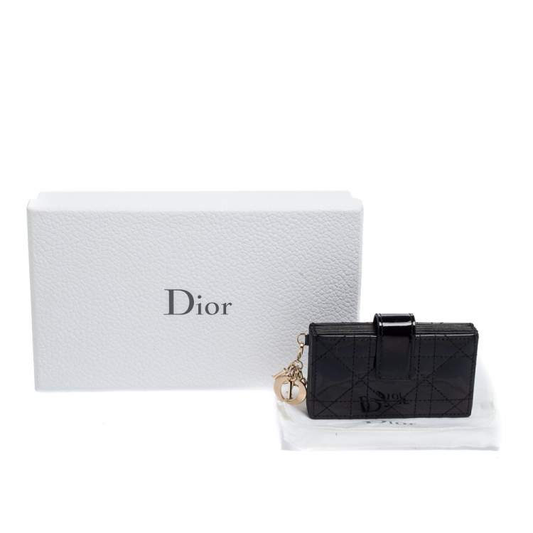 Pre Owned Dior Black Cannage Patent Leather Gusset Card Holder